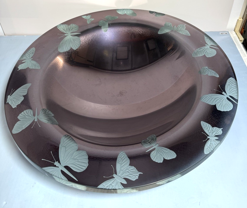 Stephen Schlanser 2000 Signed Butterfly Art Glass Bowl 22” Iridescent Violet