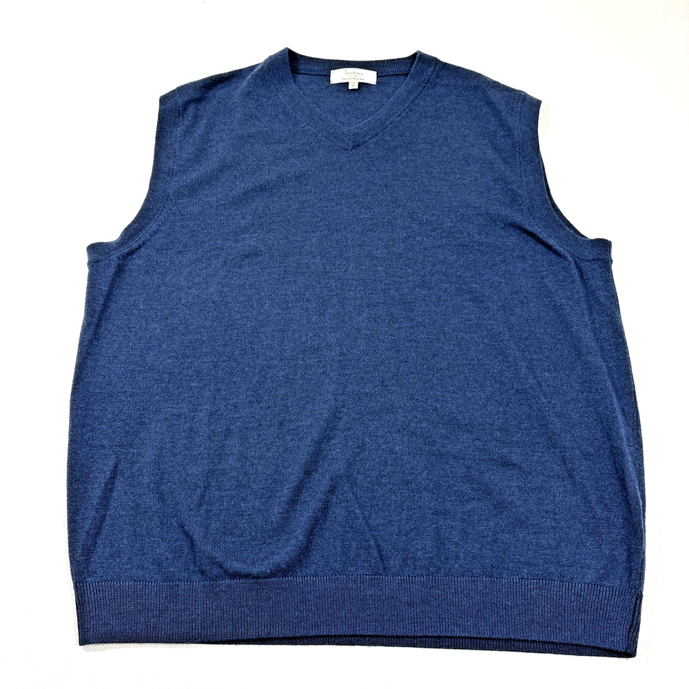 Turnbury Sweater Vest Mens XL Blue V Neck 100% Merino Wool Soft Knit Classic