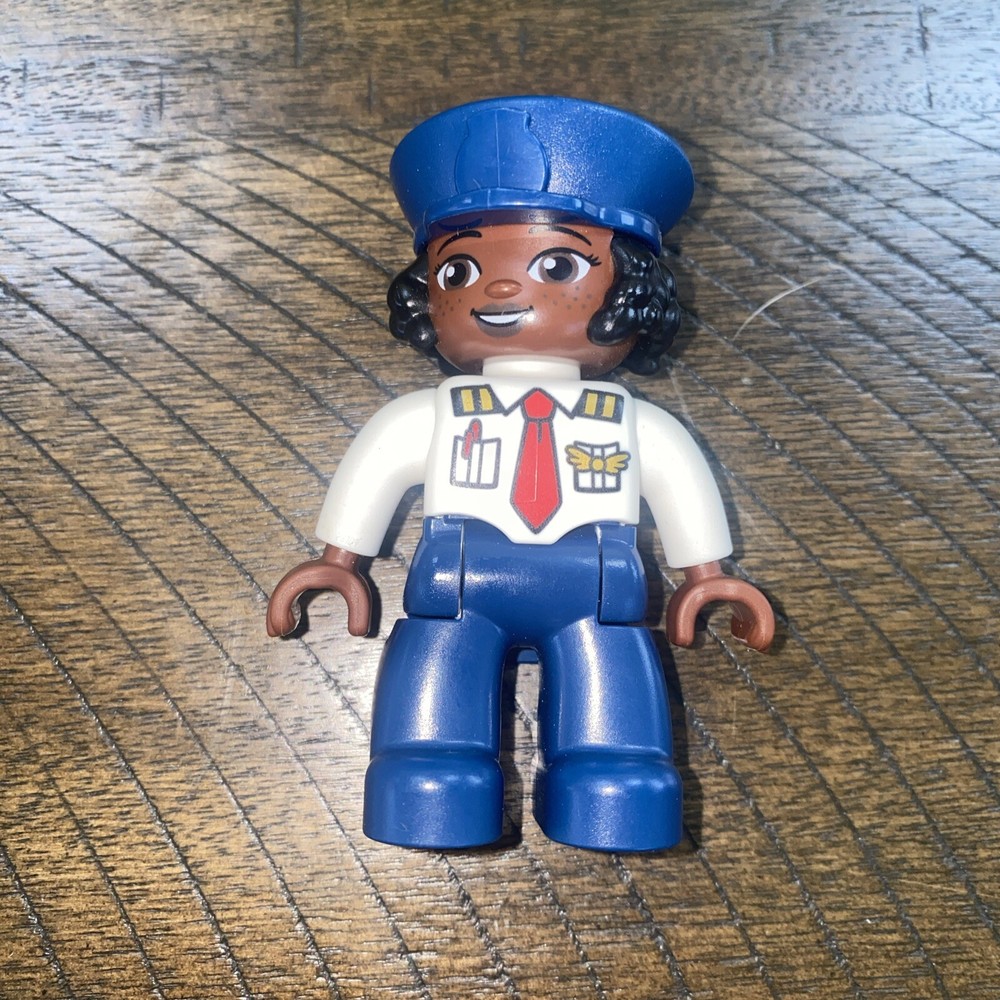 Lego Duplo African American Woman Airline Pilot Figure with Navy Cap