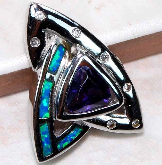 Amethyst & Australian Opal Inlay 925 Sterling Silver Pendant GA8