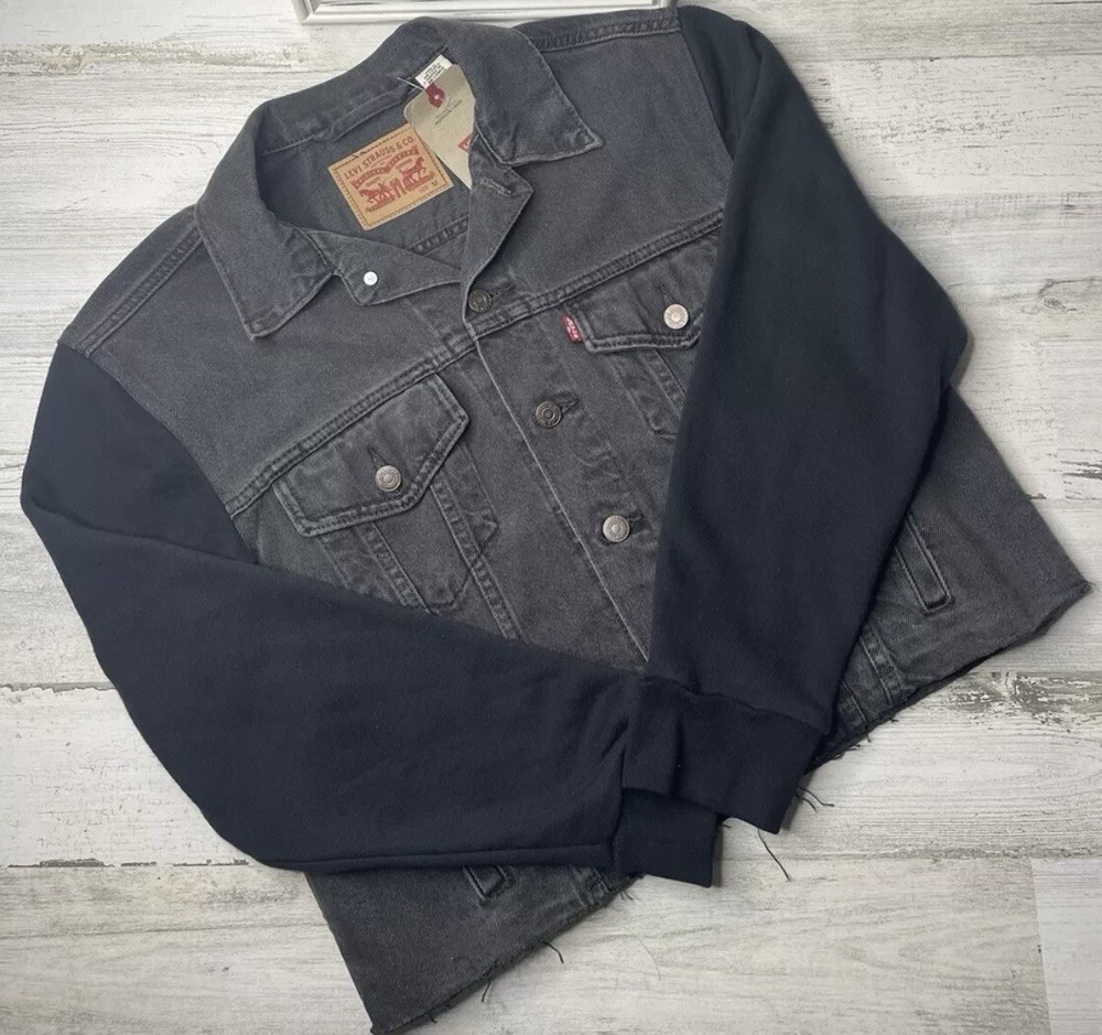 Levi’s Mixed Media Hybrid Ex Boyfriend Trucker Jacket Black Women’s Sz: M NWT!