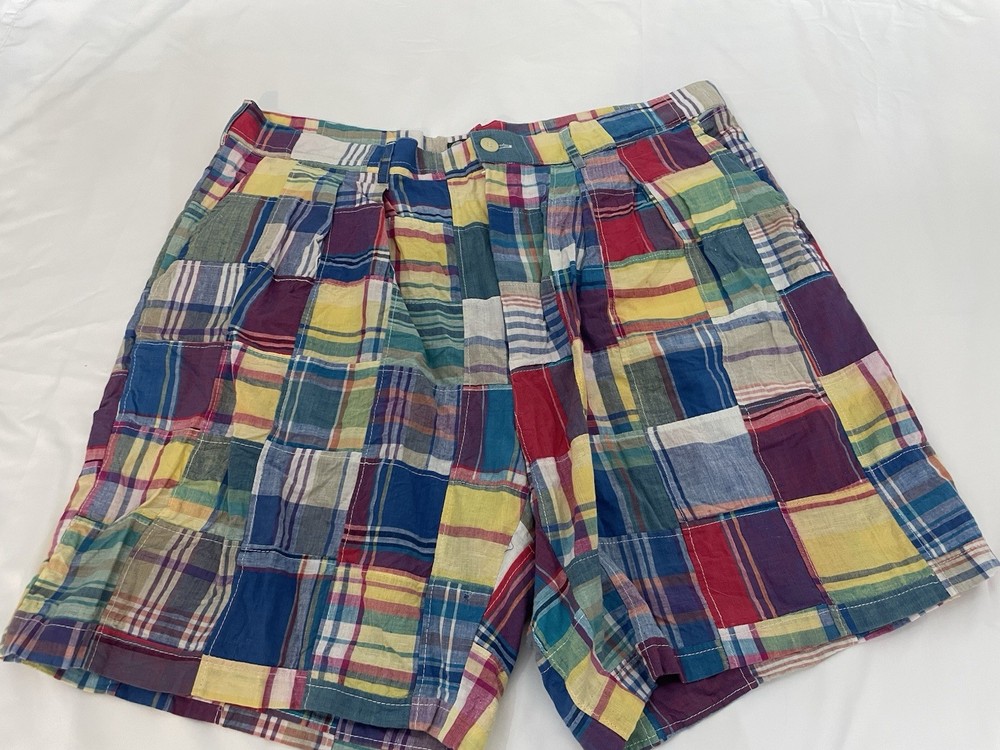 Izod Plaid Patchwork/Golf Casual Shorts Cotton Luxury Mens SZ 38