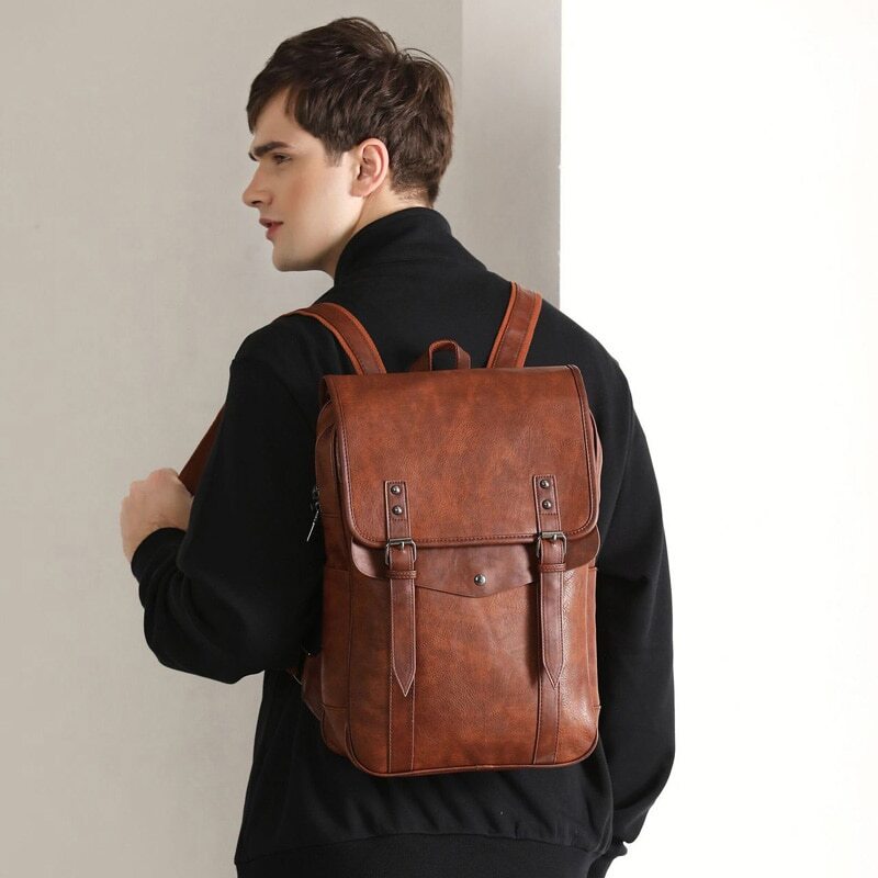 Multifunctional Waterproof Leather Laptop Backpack for Men Travel School Work  