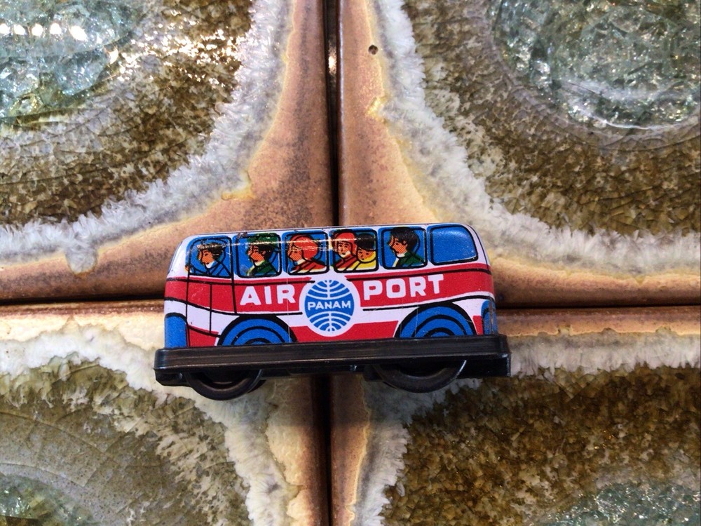 Vintage Micro Mini Tin Litho Bus PanAm Airport Shuttle Toy Air Tram Rare Pan Am