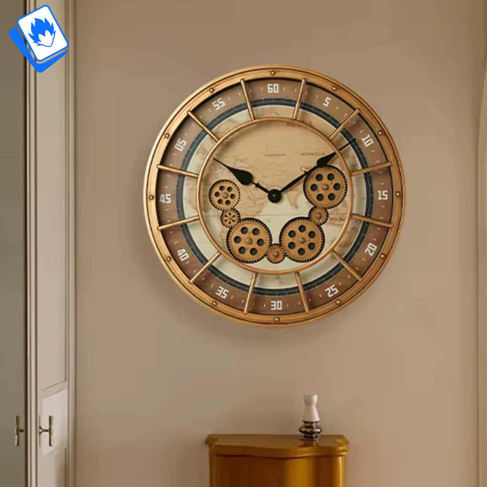 46cm Modern Wall Clock – Retro Gold Mechanical Design for Home