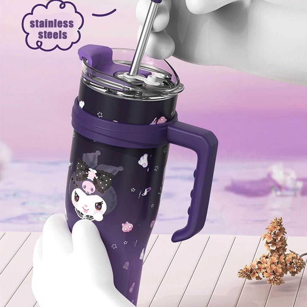 Kawaii Kuromi 1200ml Thermos Tumbler Stainless Steel Coffee and Water Cup
