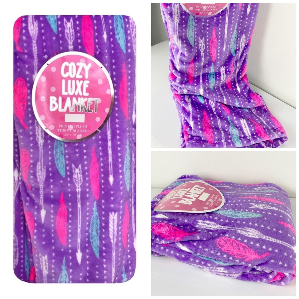 Cozy Luxe Purple Printed Plush Throw Blanket 50