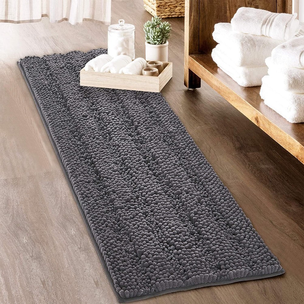 Soft Grey Farmhouse Bath Rugs Large Absorbent Floor Mat for Bathroom