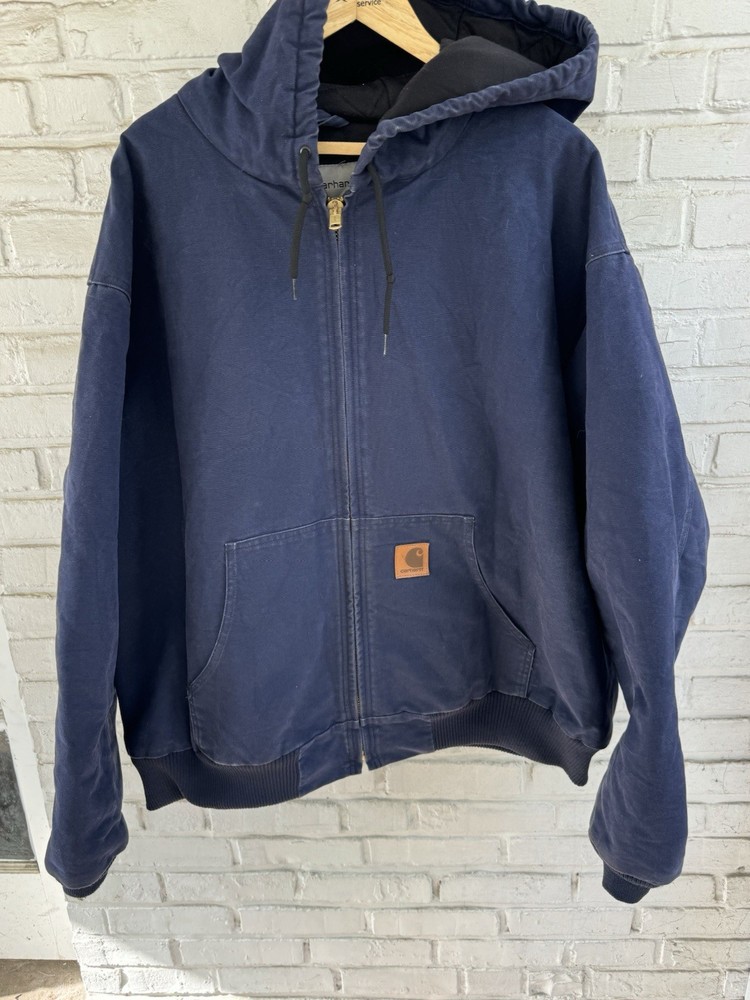 Vintage Carhartt J130 Navy Quilted Hooded Work Jacket 4XL