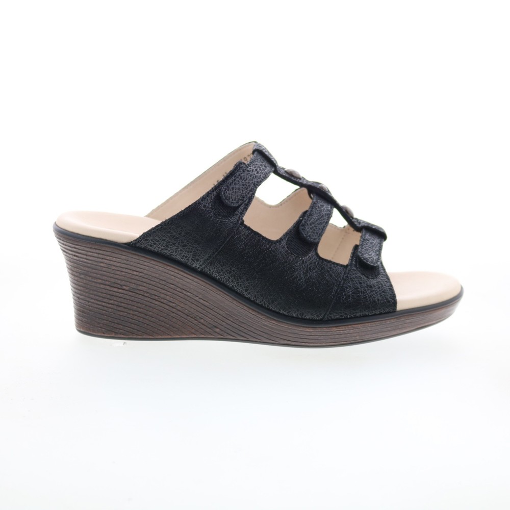 SAS Ginger 3100-544 Womens Black Wide Leather Wedge Sandals