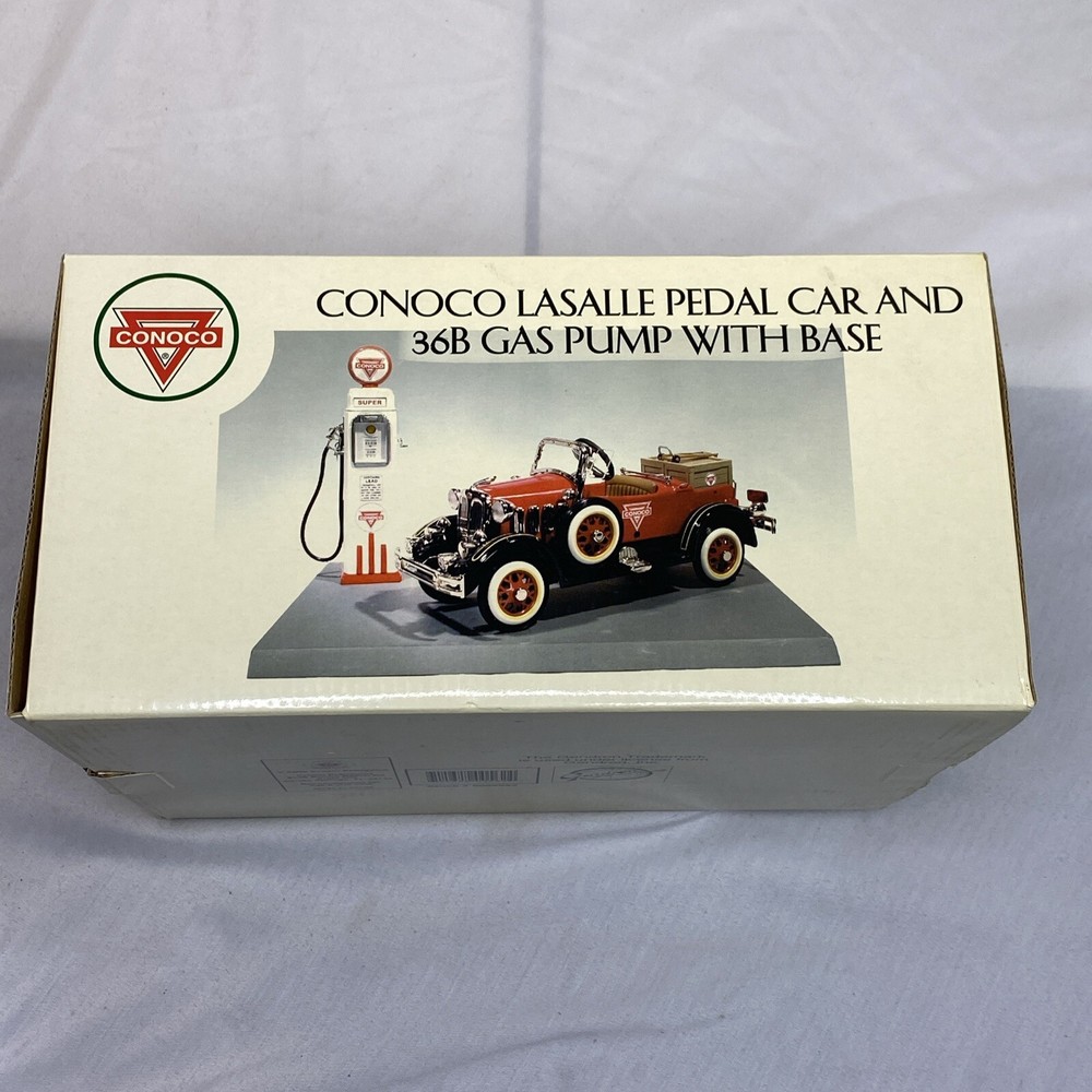 Conoco Lasalle Pedal Car And 36B Gas Pump With Base New/Open Box