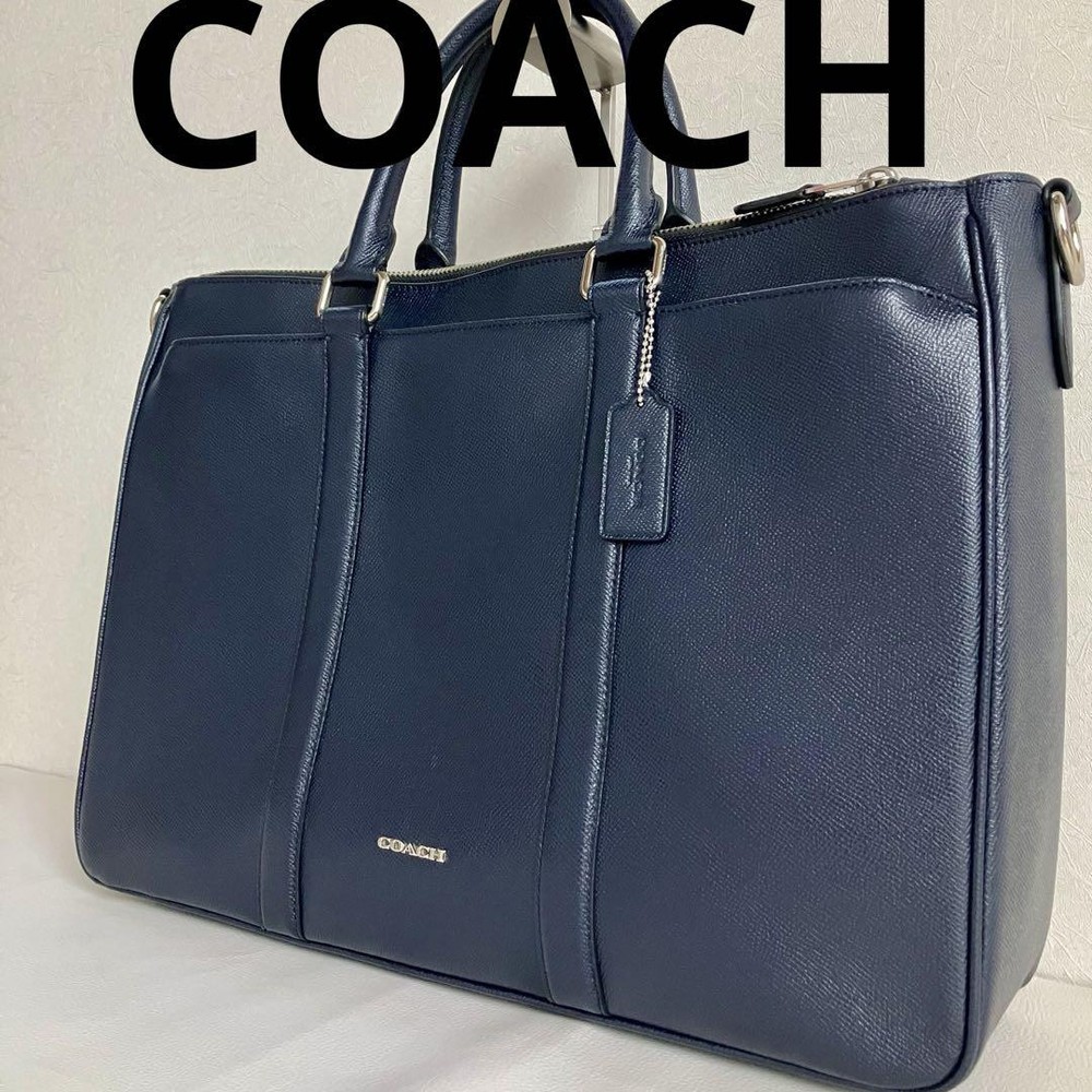 Coach Metropolitan Briefcase Business Bag Leather A4 Navy Authentic