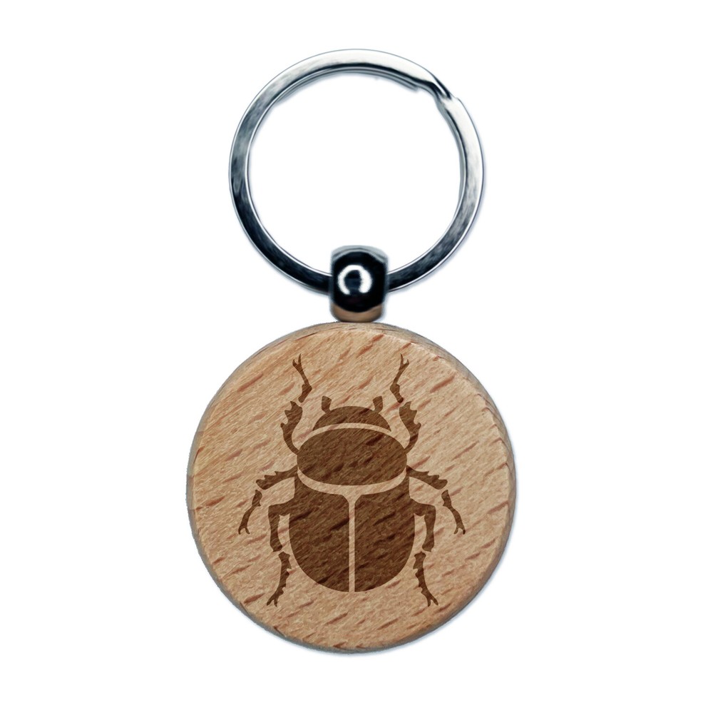 Scarab Beetle Insect Bug Engraved Wood Round Keychain Tag Charm