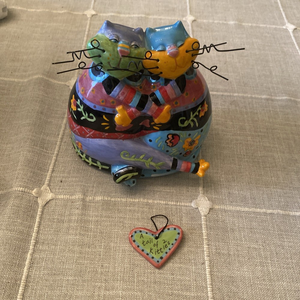 Catitudes Joyce Shelton Colorful Cat Ceramic Figurine Lovers Tail Of Two Kitties