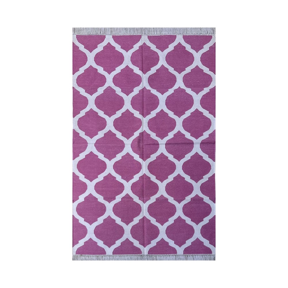 Pink And White Handmade Cotton Dhurrie Rug 4x6 ft Flatweave Natural Area Carpet