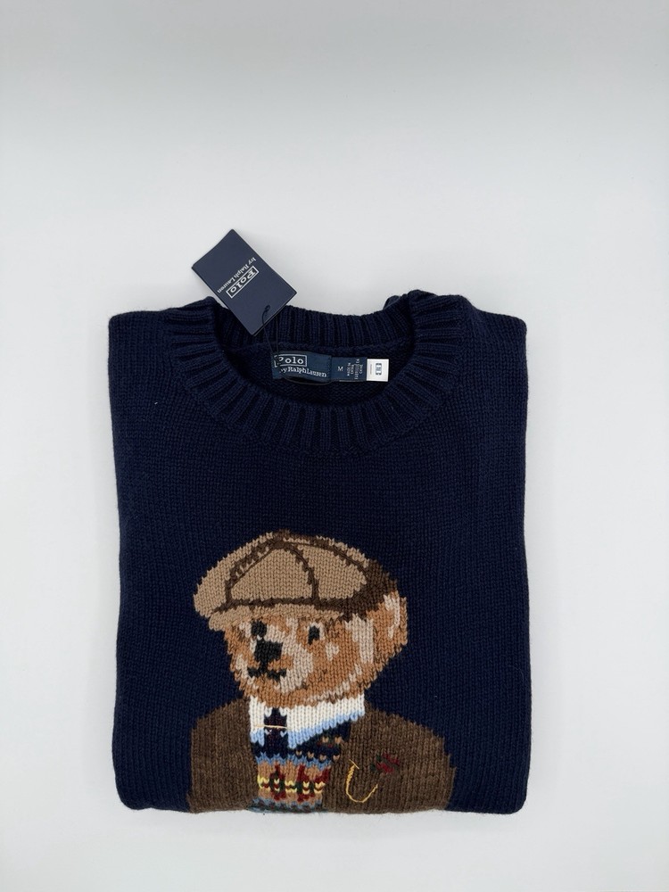Polo Ralph Lauren Duffle Wool Polo Bear Sweater Mens Size Medium Navy Blue
