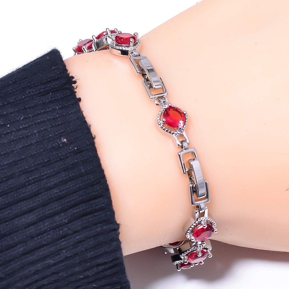 Pink Rubellite Tourmaline 925 Sterling Silver Tennis Bracelet 7.99