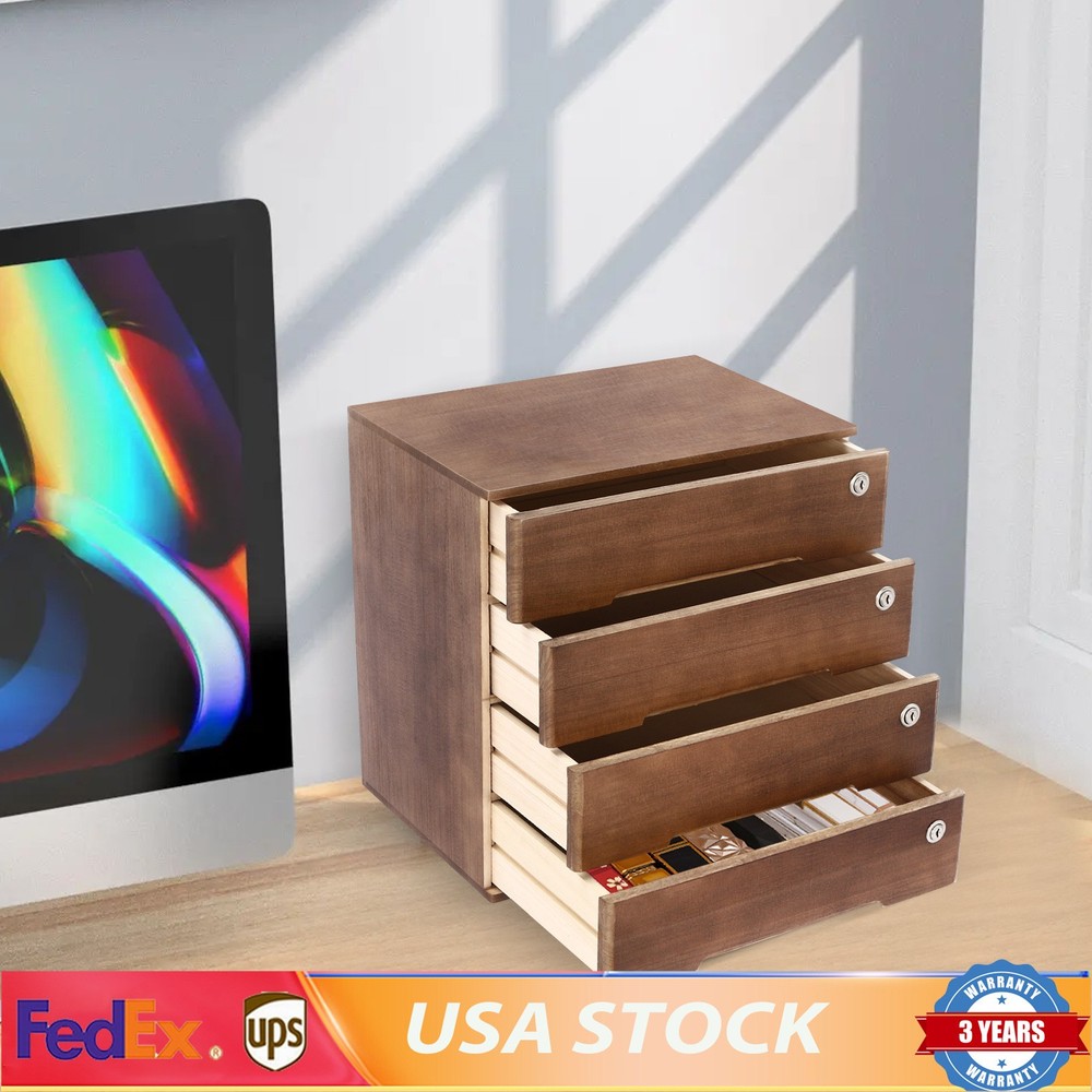 4 Layers Vintage Jewelry Organizer Wooden File Storage Box with Lockable Drawers