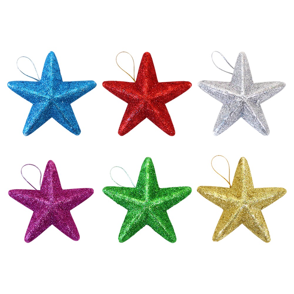 Glitter Star Ornament 6/12X Small Glitter Star Tree Ornament Hanging Party Decor