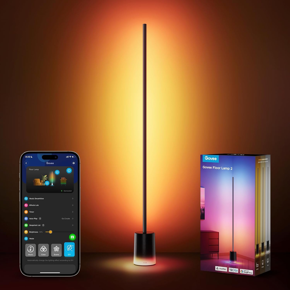 Floor Lamp 2 with Matter, RGBIC Warm Cool White LED Floor Lamp Works with Alexa,