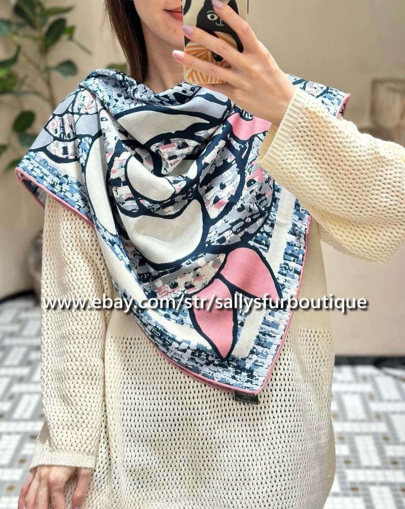 Sallys 70% Cashmere 30% Silk Wrap Scarf Double Face Camellia Print Shawl 43