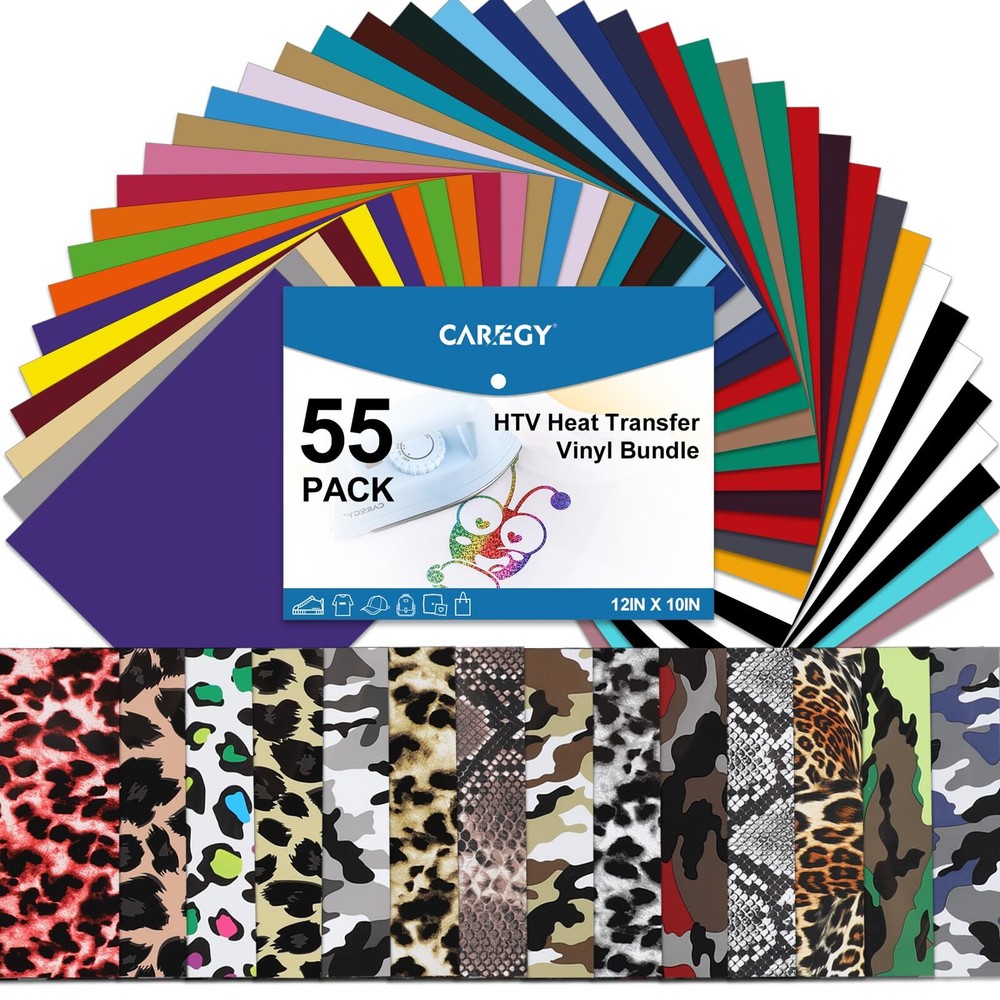 CAREGY HTV Vinyl Bundle Heat Transfer Vinyl : 55 Pack 12