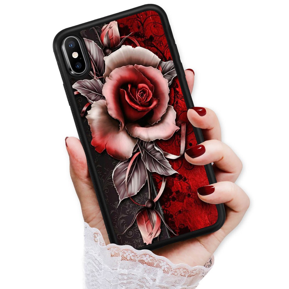 ( For iPhone XS / iPhone X ) Back Case Cover H23171 Gothic Red Rose