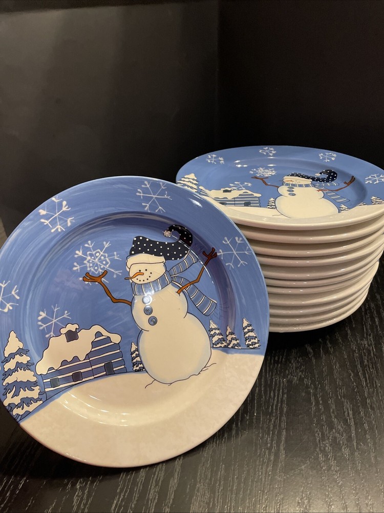 First Snowfall by J Wecker Frisch Canterbury Potteries  Salad Plates Lot Of 12