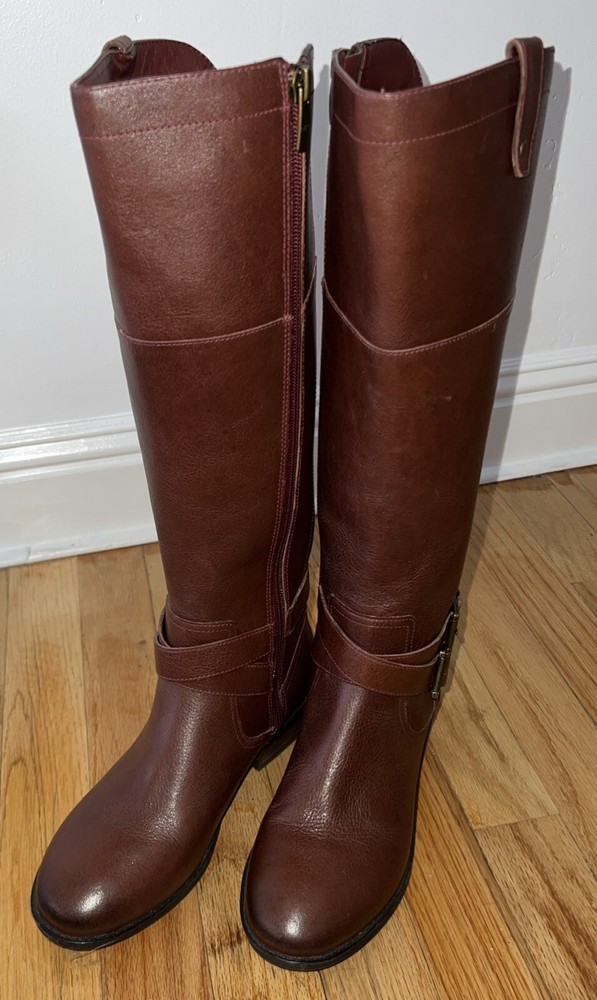 Marc Fisher QMAUDREY Riding Boots Burgundy / Dark Red Tall Buckle Size 7M