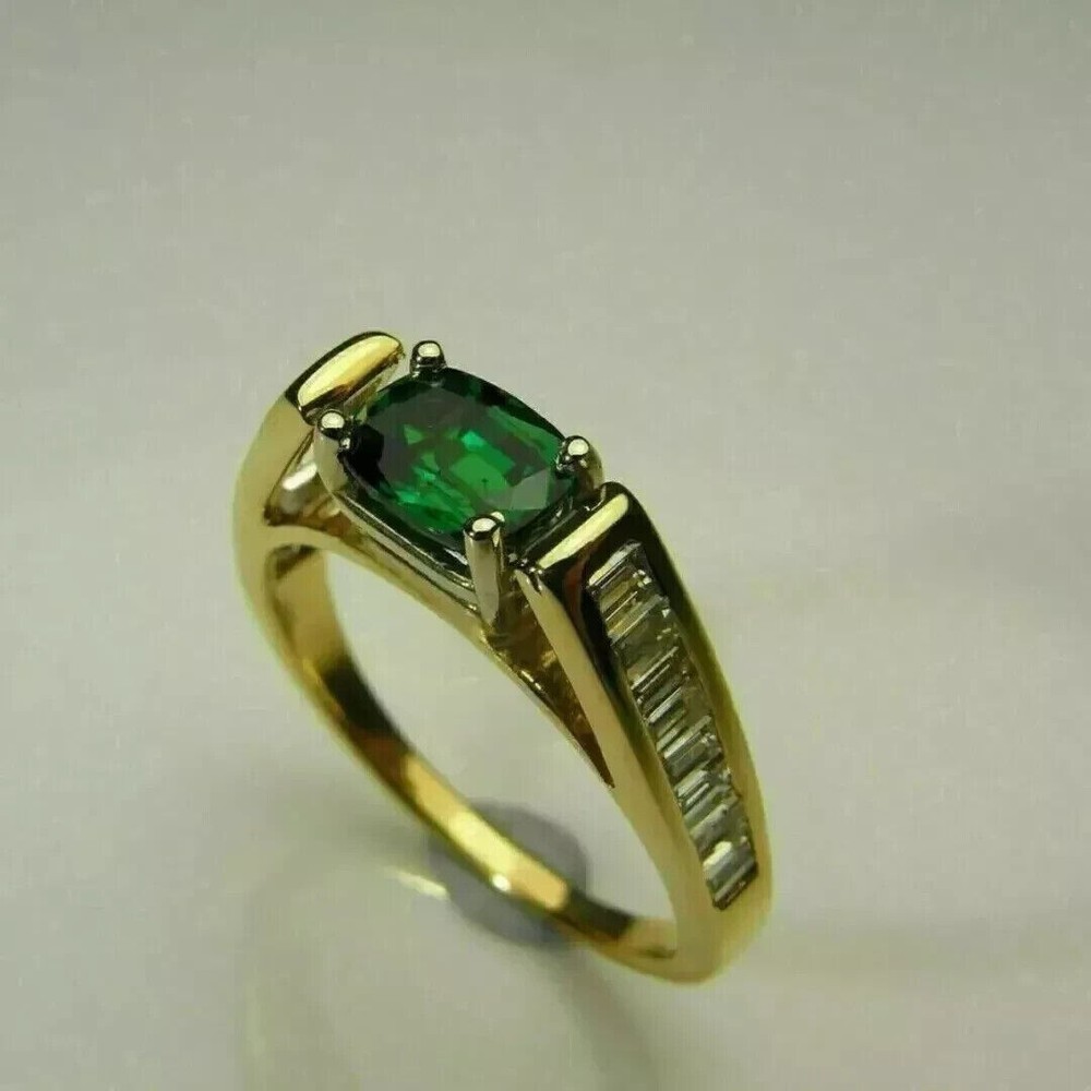 2Ct Oval Simulated Emerald Engagement Ring 14K Yellow Gold Plated for Women