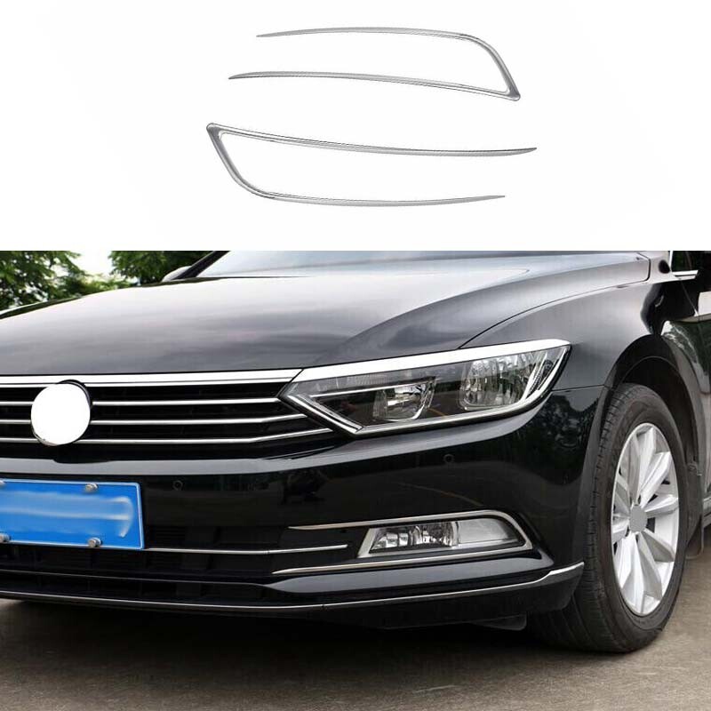 Chrome Steel Front Fog Light Lamp Strip Trim for VW Passat B8, 2PCS