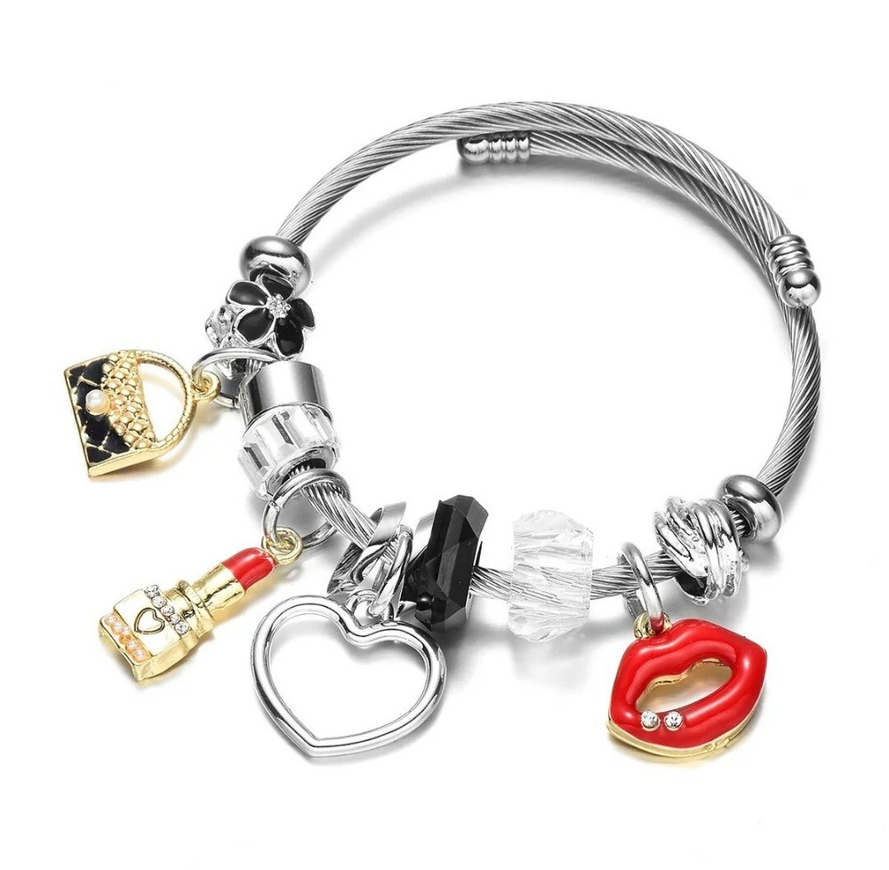 Stainless Steel Lipstick Charm Bangle Bracelet for Handbag