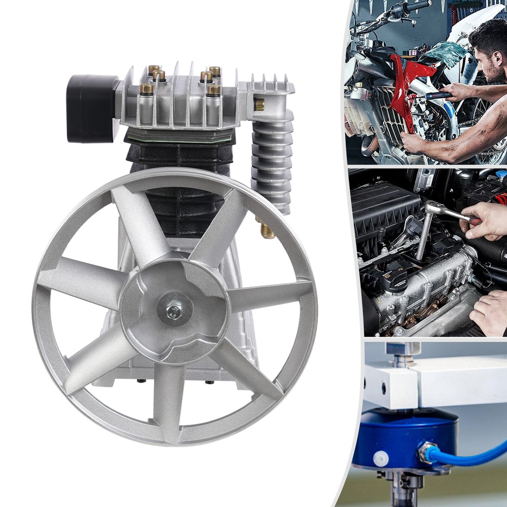 Piston 3HP Air Compressor Head Pump Motor Twin Cylinder With Silencer 250L/min