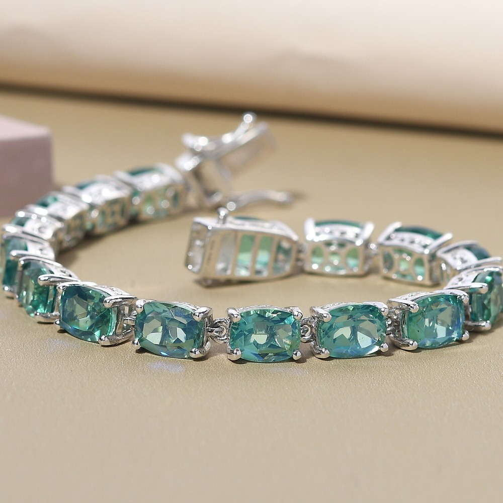 15 ct Cushion Cut Peacock quartz Tennis Bracelet Woman  in 925 Sterling silver