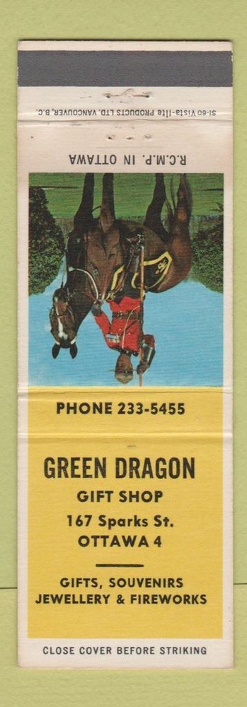 Green Dragon Matchbook Cover from Ottawa ON Fireworks Gift Shop  