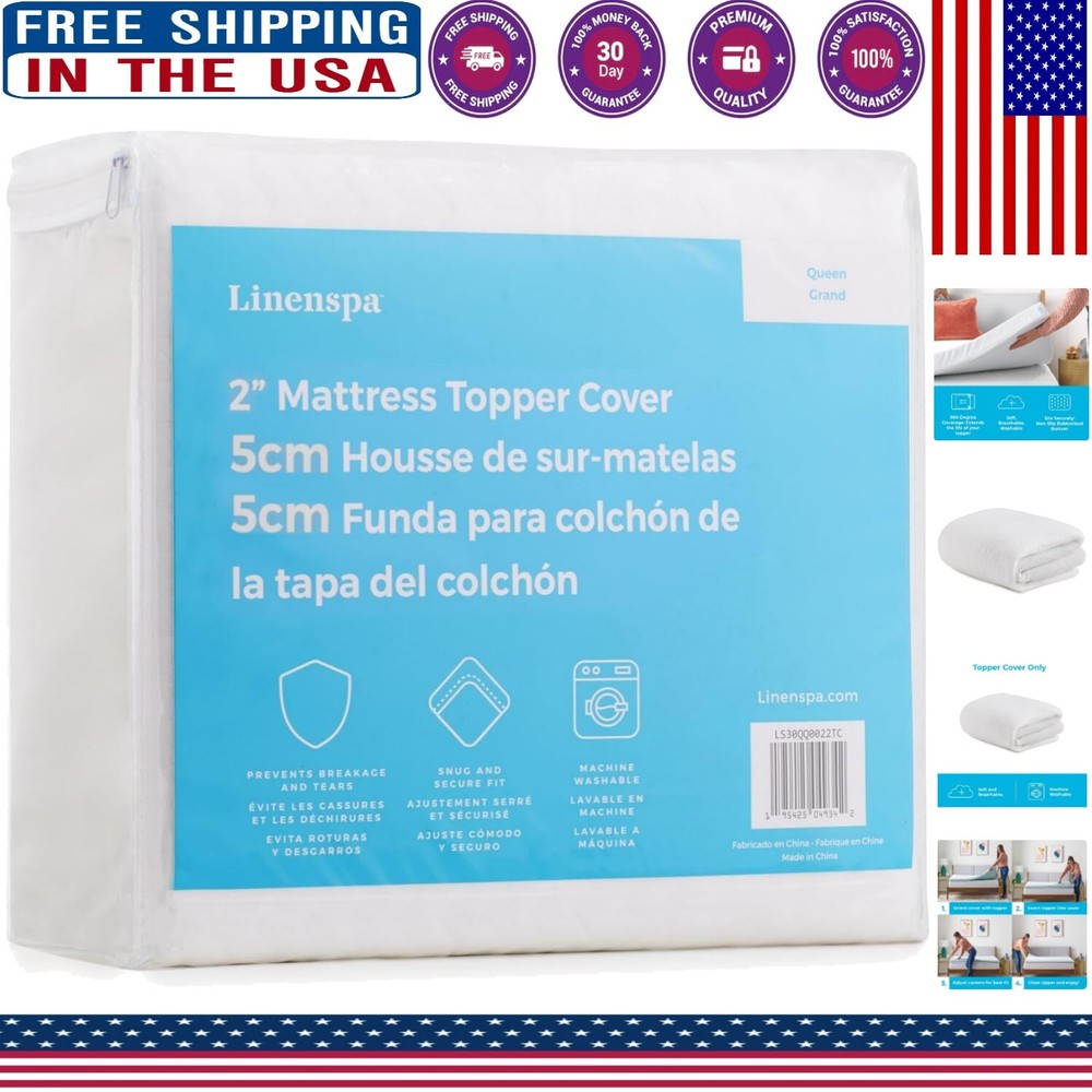 Premium King Mattress Topper Zipper Cover - Washable & Soft Polyester Blend
