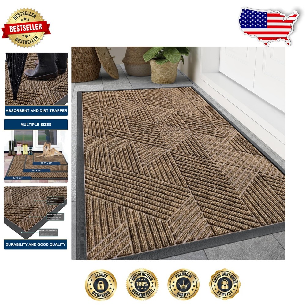 Classic Geometric Doormat - Durable 47x32 Inch Heavy Duty Rubber for All Weather