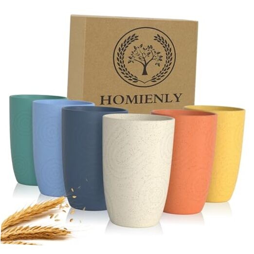 Premium Unbreakable Wheat Straw Drinking Glasses - Set of 6 Eco-Friendly Cups