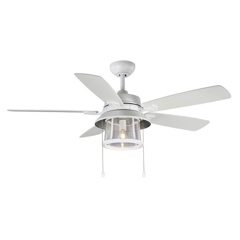 52 Inch Indoor/Outdoor Matte White LED Ceiling Fan with Light Kit and 6-Inch Downrod
