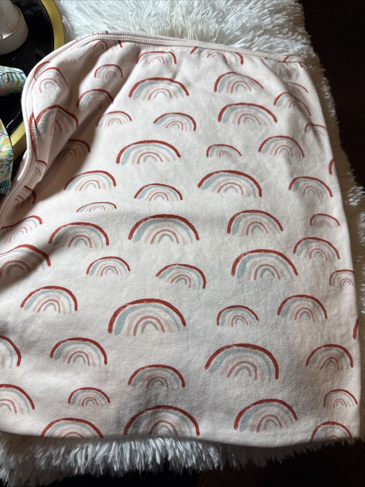 Angel Dear Baby Receiving Blanket Light Pink Cotton Stretch Swaddle Rainbow