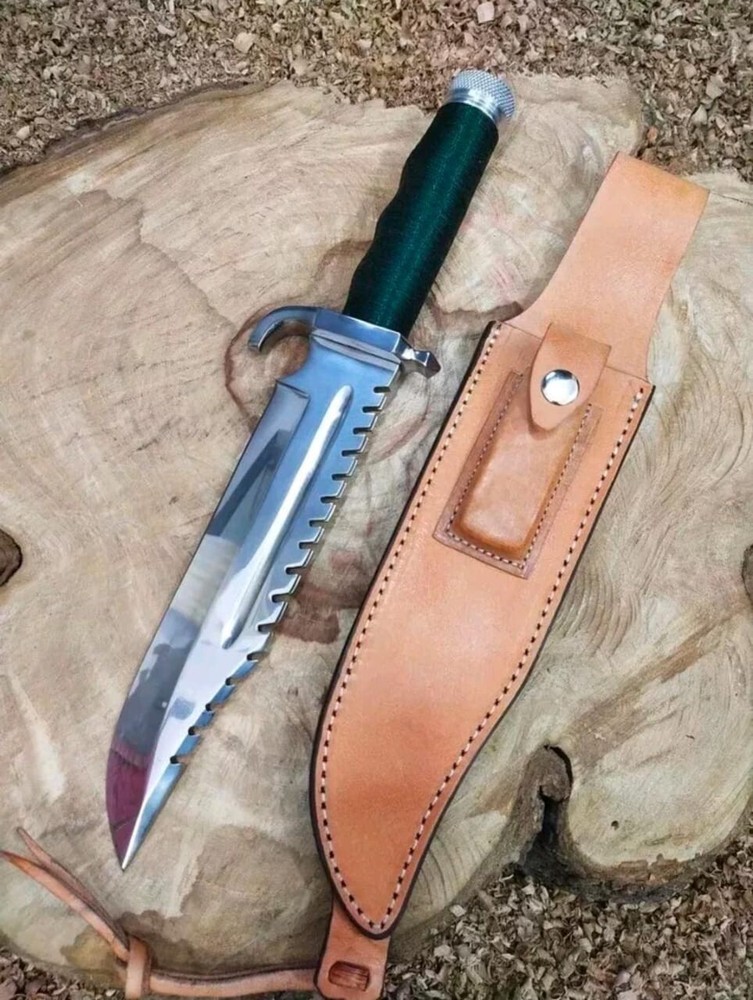 Rambo First Blood Boot Dagger Survival Fixed Bowie D2 Steel Hunting Bowie Knife.