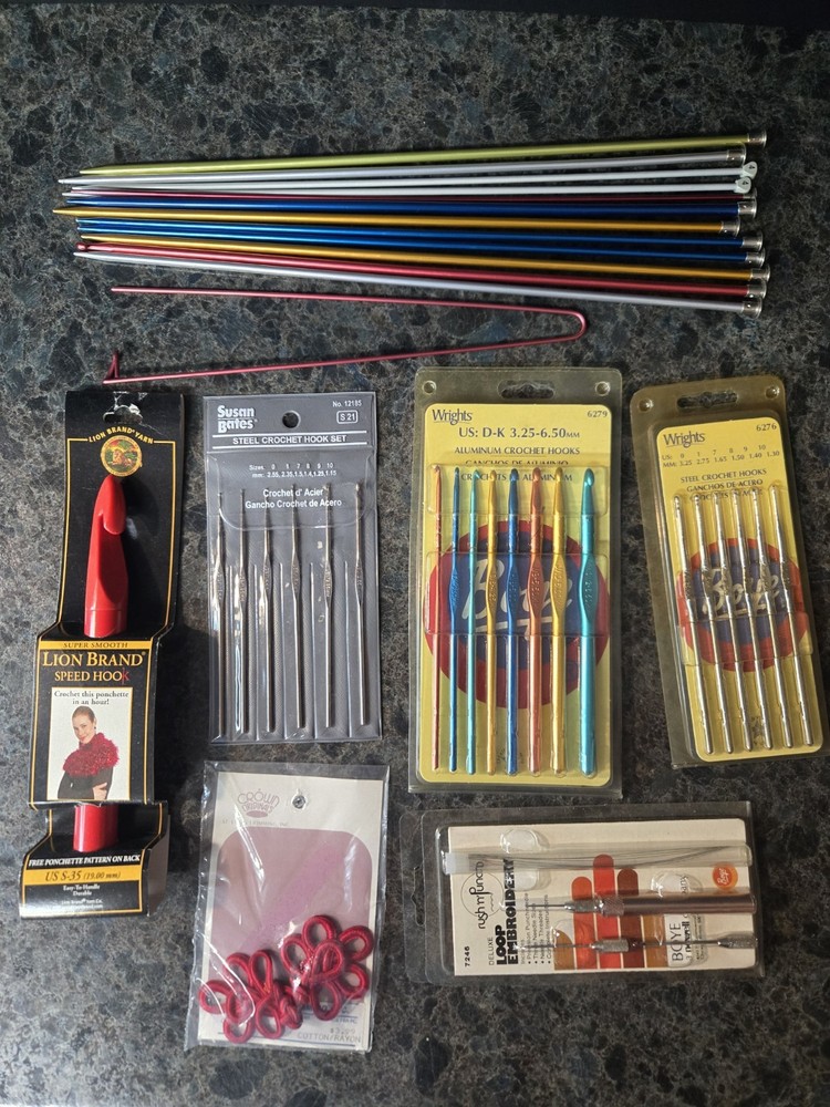 Vtg Knitting Needles Crochet Hooks Random Lot Bag Assorted Various Pieces