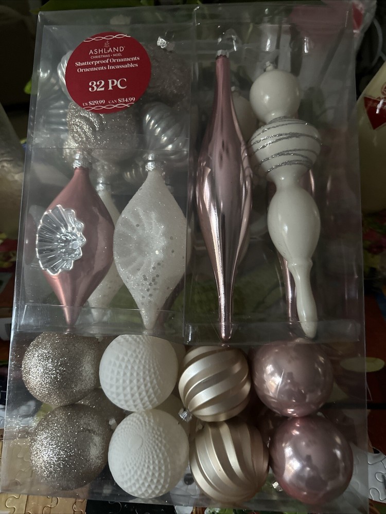 Ashland Shatterproof Ornaments 32 piece NEW Gold Silver Glitter Christmas SALE!.-image
