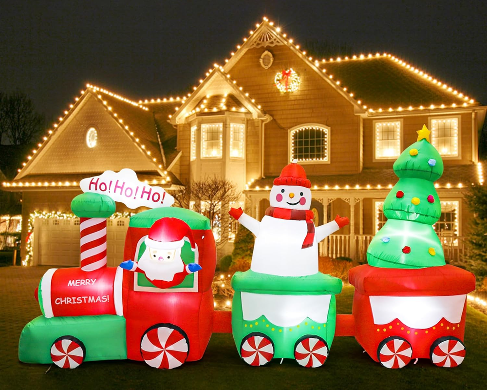 8.5FT Christmas Train Inflatable, Long Christmas Inflatables Outdoor Decorations
