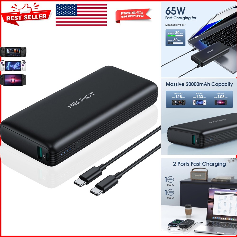 65W Fast Charging Power Bank - 20000mAh Portable Charger for Laptops & Devices