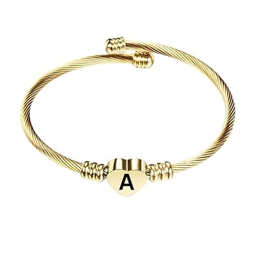 Stainless Steel Heart Word-A Bracelet Engraved Charm Bracelet for Women Golden
