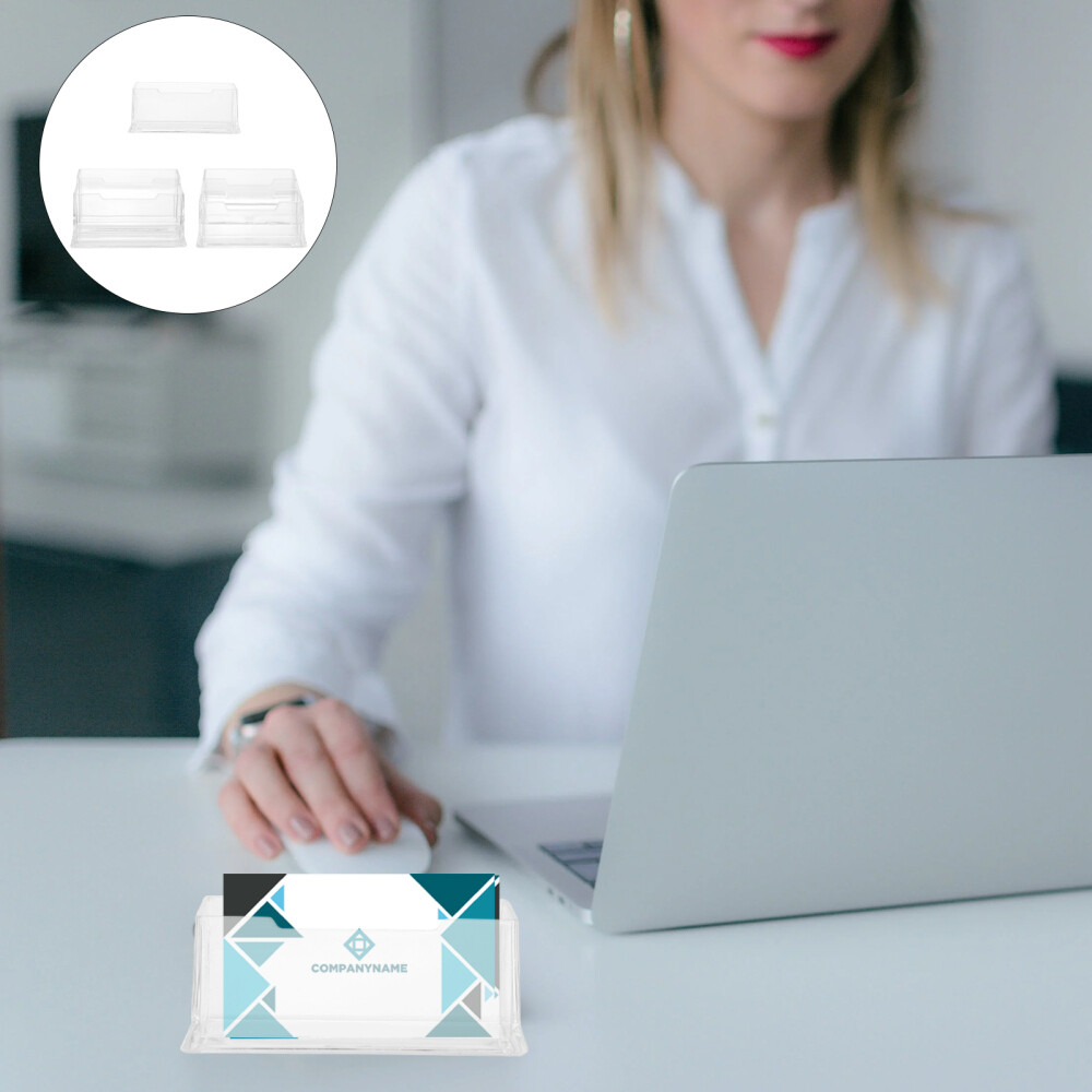 3 Pcs Retractable Clear Business Card Stand Storage Box Desktop