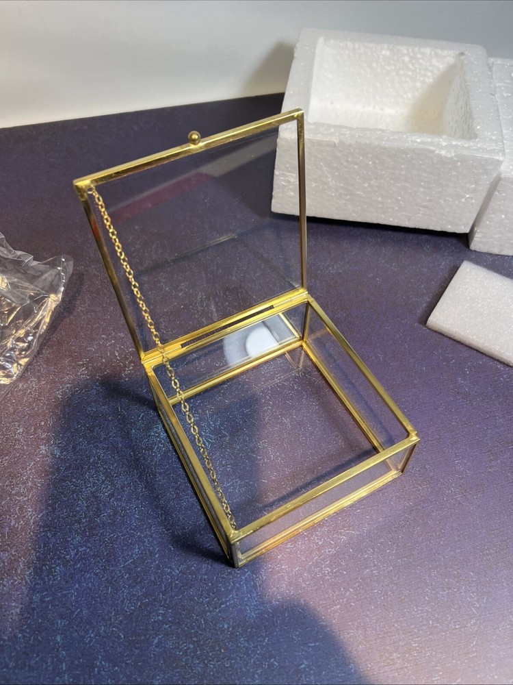 Two Square Clear Glass Jewelry Box for Wedding Rings Keepsake