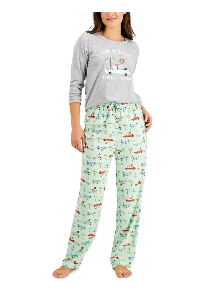 FAMILY PJs Womens Santa Gray Long Sleeve Top Straight leg Pants Pajamas XL