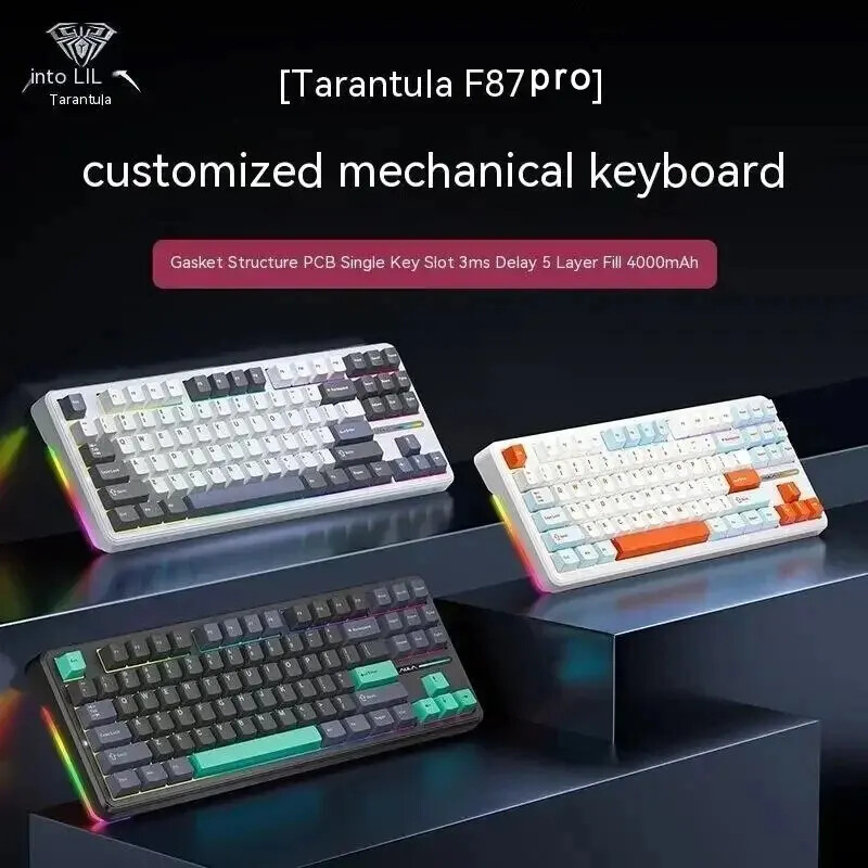 Mechanical Keyboard 2.4g/Usb/Bluetooth Wireless 87 Key Rgb Pbt Gasket 5 Layer